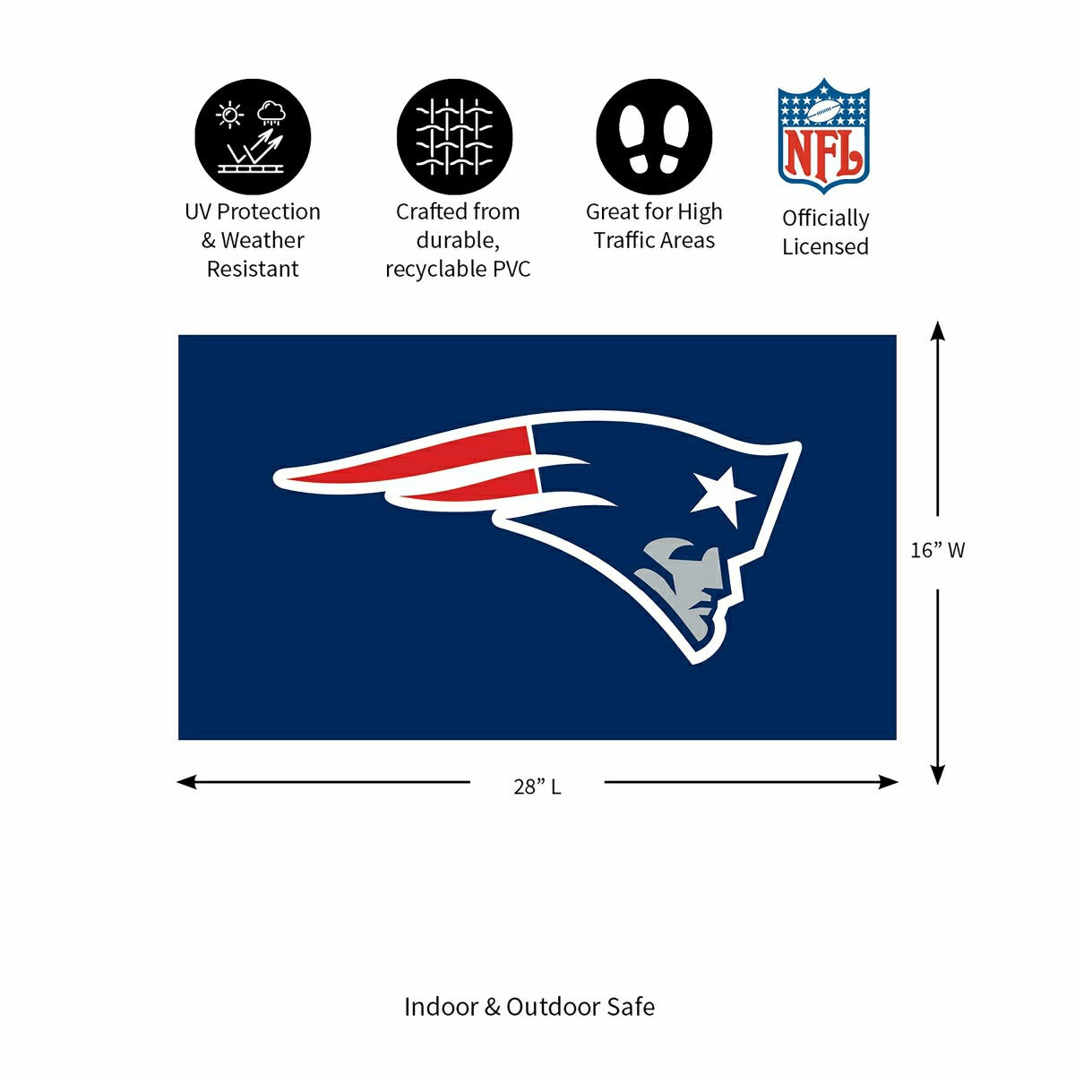Full Color PVC Mat, 16" x 28", New England Patriots - NFL