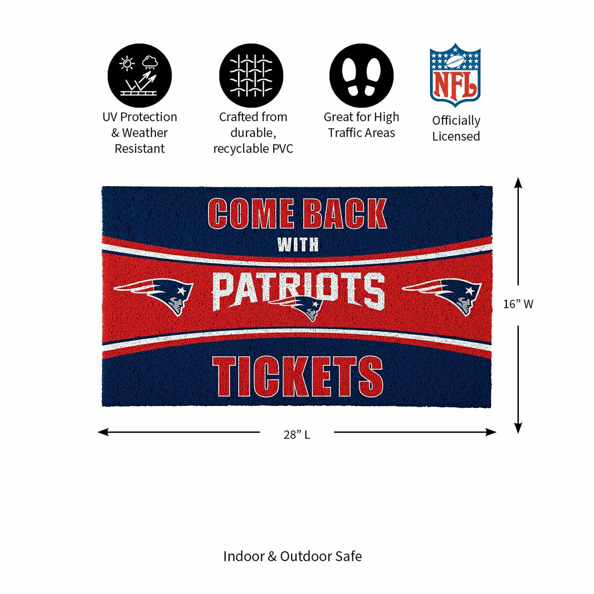 28" x 16" PVC Trapper Mat, Come Back with Tickets, New England Patriot - NFL