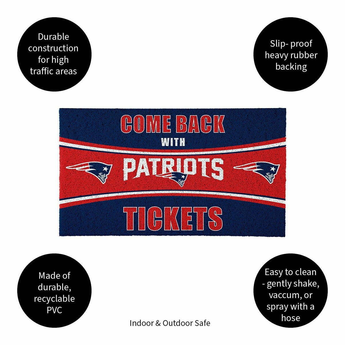 28" x 16" PVC Trapper Mat, Come Back with Tickets, New England Patriot - NFL
