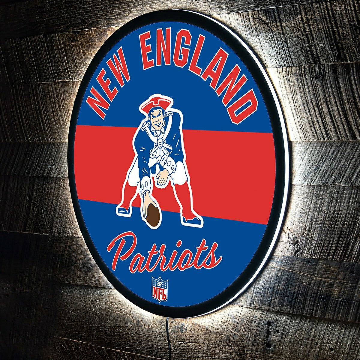 New England Patriots NFL Football Large Round Vintage Edgelite LED Dec - NFL Home