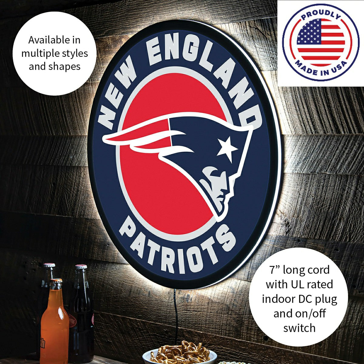 LED Wall Decor, Round, New England Patriots - NFL Home