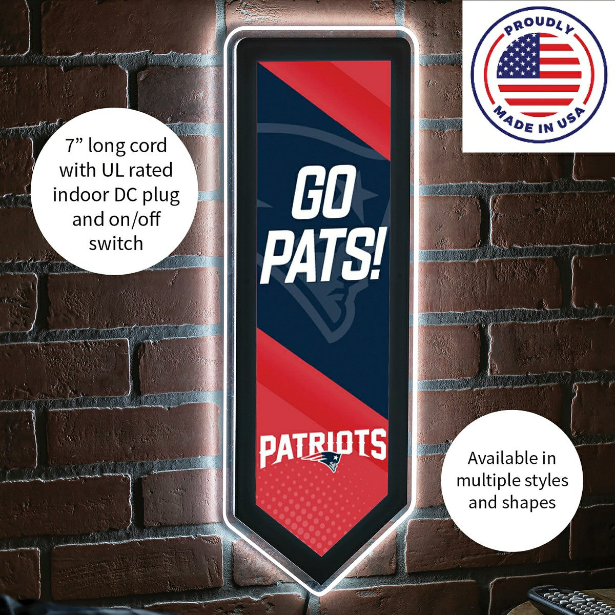 LED Wall Decor, Pennant, New England Patriots - NFL Home
