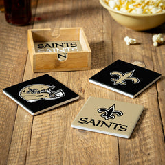 New Orleans Saints Ceramic Coasters Set, 4pcs with Wood Caddy - NFL
