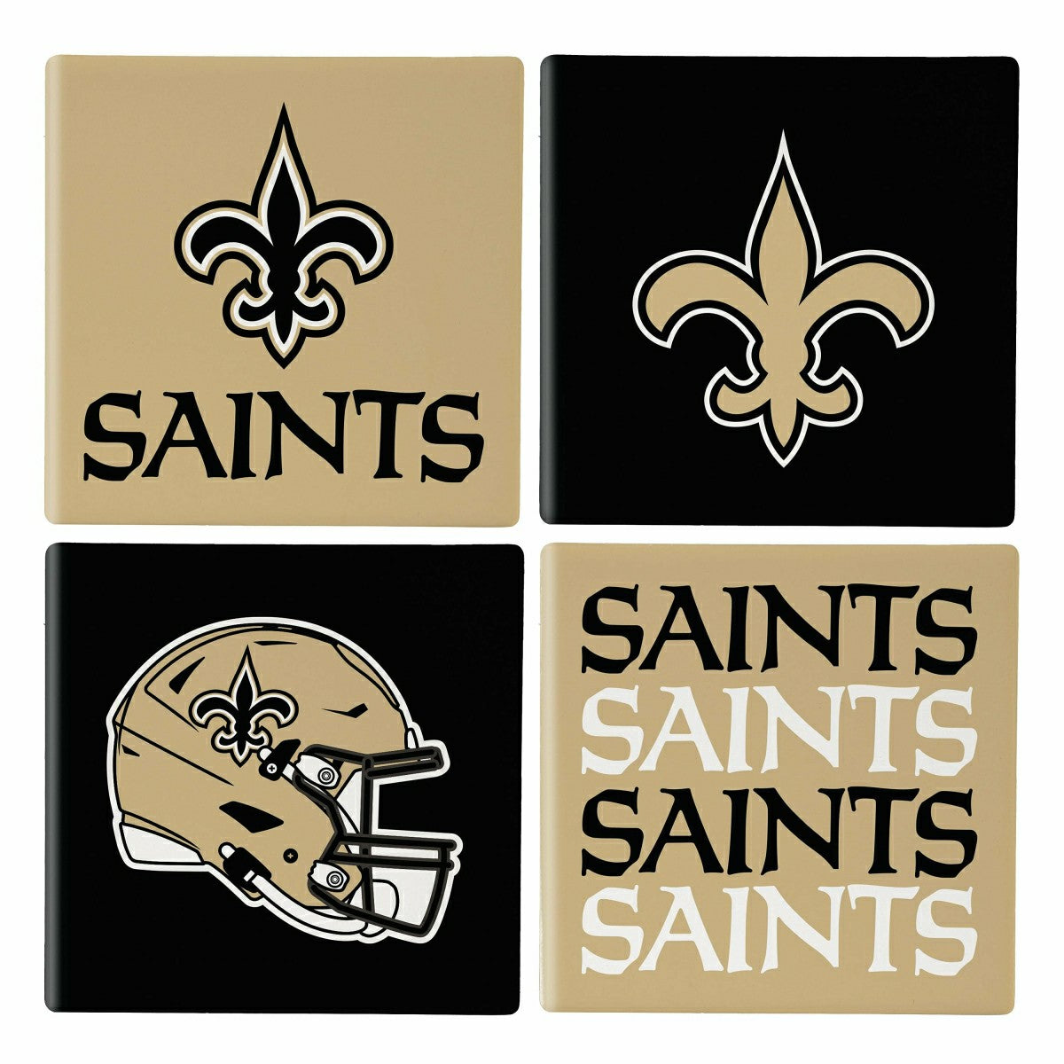 New Orleans Saints Ceramic Coasters Set, 4pcs with Wood Caddy - NFL
