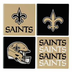 New Orleans Saints Ceramic Coasters Set, 4pcs with Wood Caddy - NFL