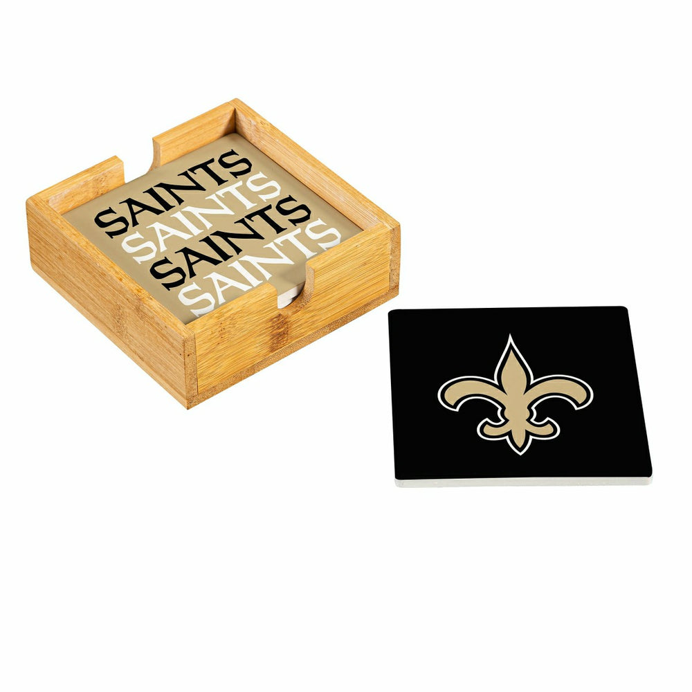 New Orleans Saints Ceramic Coasters Set, 4pcs with Wood Caddy - NFL