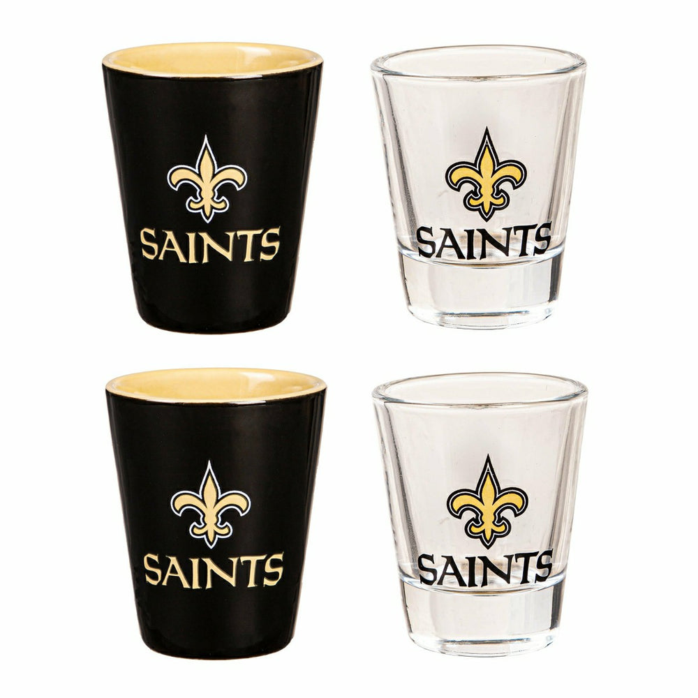 New Orleans Saints 4-Piece Ceramic and Glass 2oz. Shot Glass Set - NFL Home