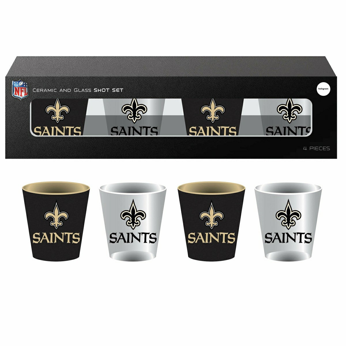 New Orleans Saints 4-Piece Ceramic and Glass 2oz. Shot Glass Set - NFL Home