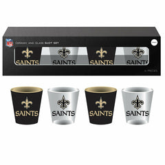 New Orleans Saints 4-Piece Ceramic and Glass 2oz. Shot Glass Set - NFL Home