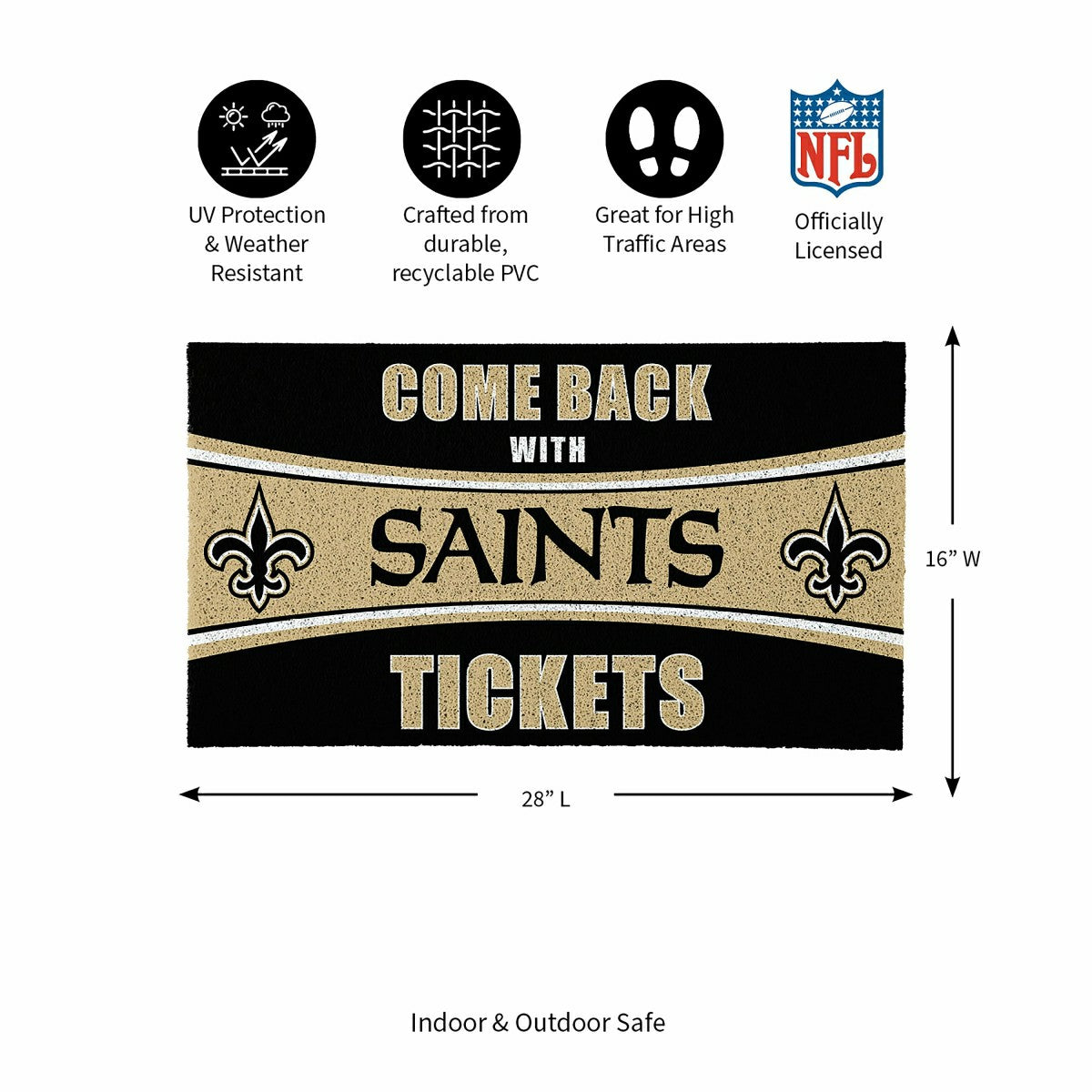 28" x 16" PVC Trapper Mat, Come Back with Tickets, New Orleans Saints - NFL