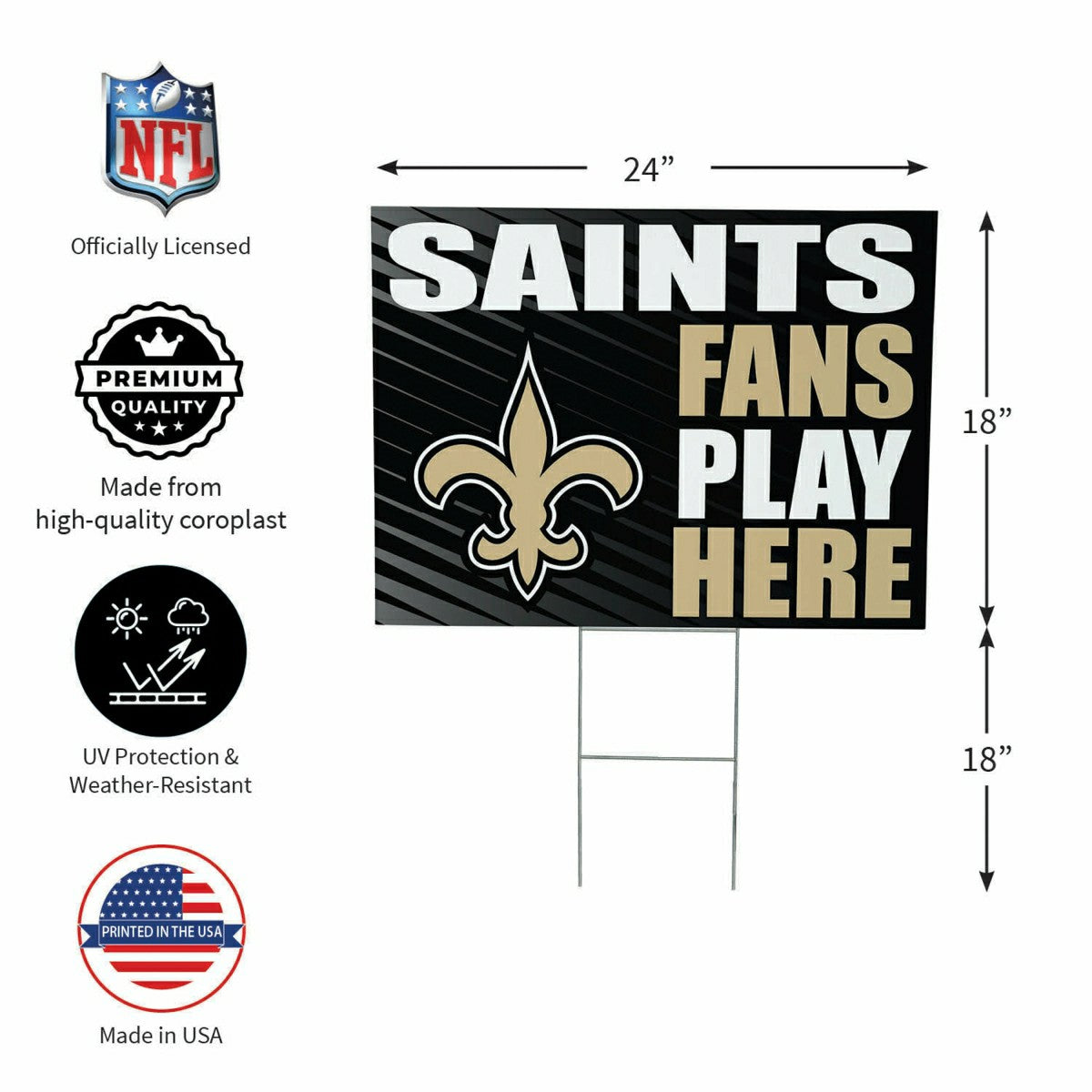 New Orleans Saints Coroplast Yard Sign "Fans Play Here" - NFL Home