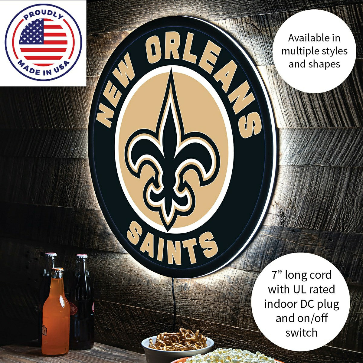 LED Wall Decor, Round, New Orleans Saints - NFL Home
