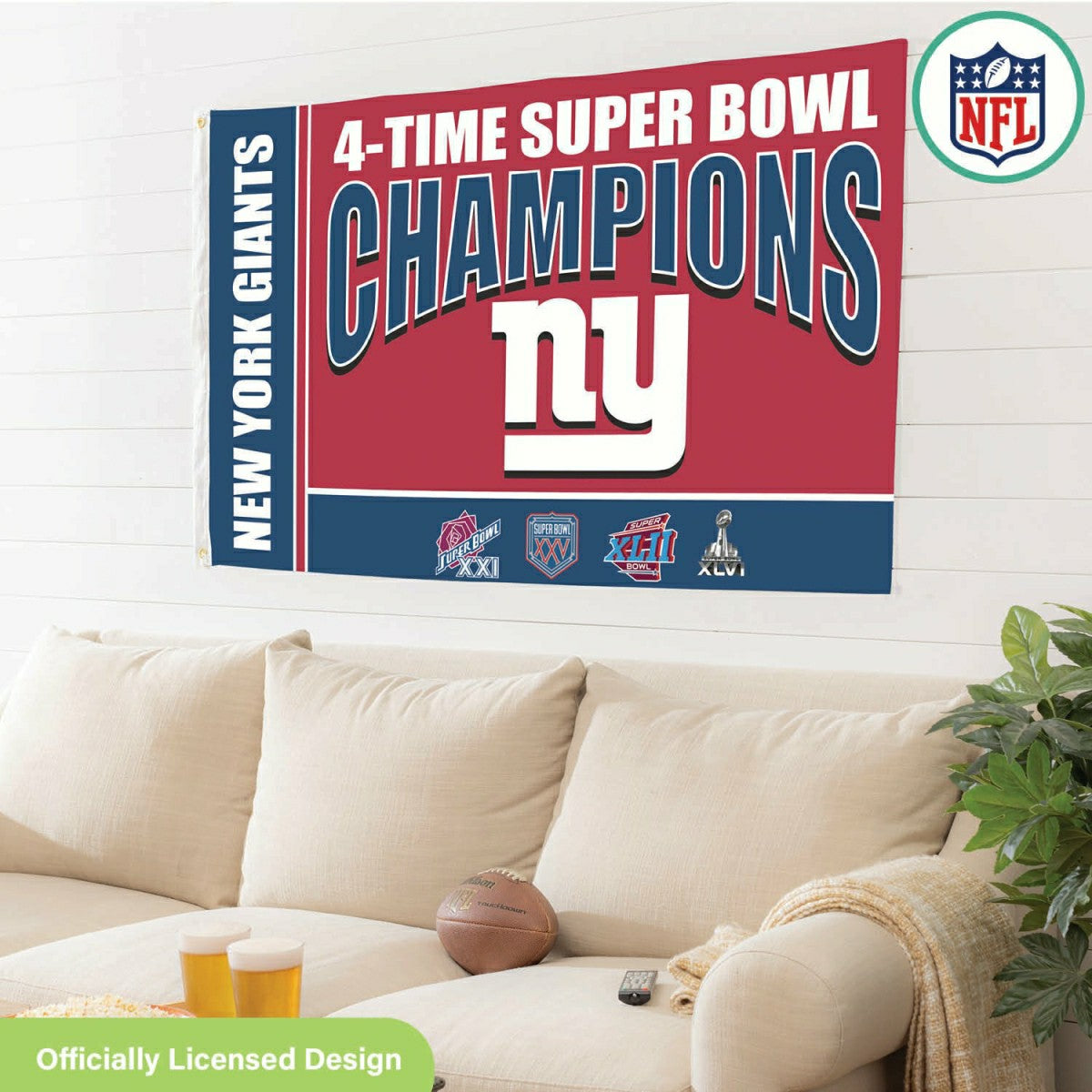 New York Giants 6X Superbowl Champions Football 3x5 Flag - NFL Home
