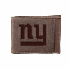Front Pocket Wallet w/ RFID Blocking, New York Giants, Brown - NFL Home
