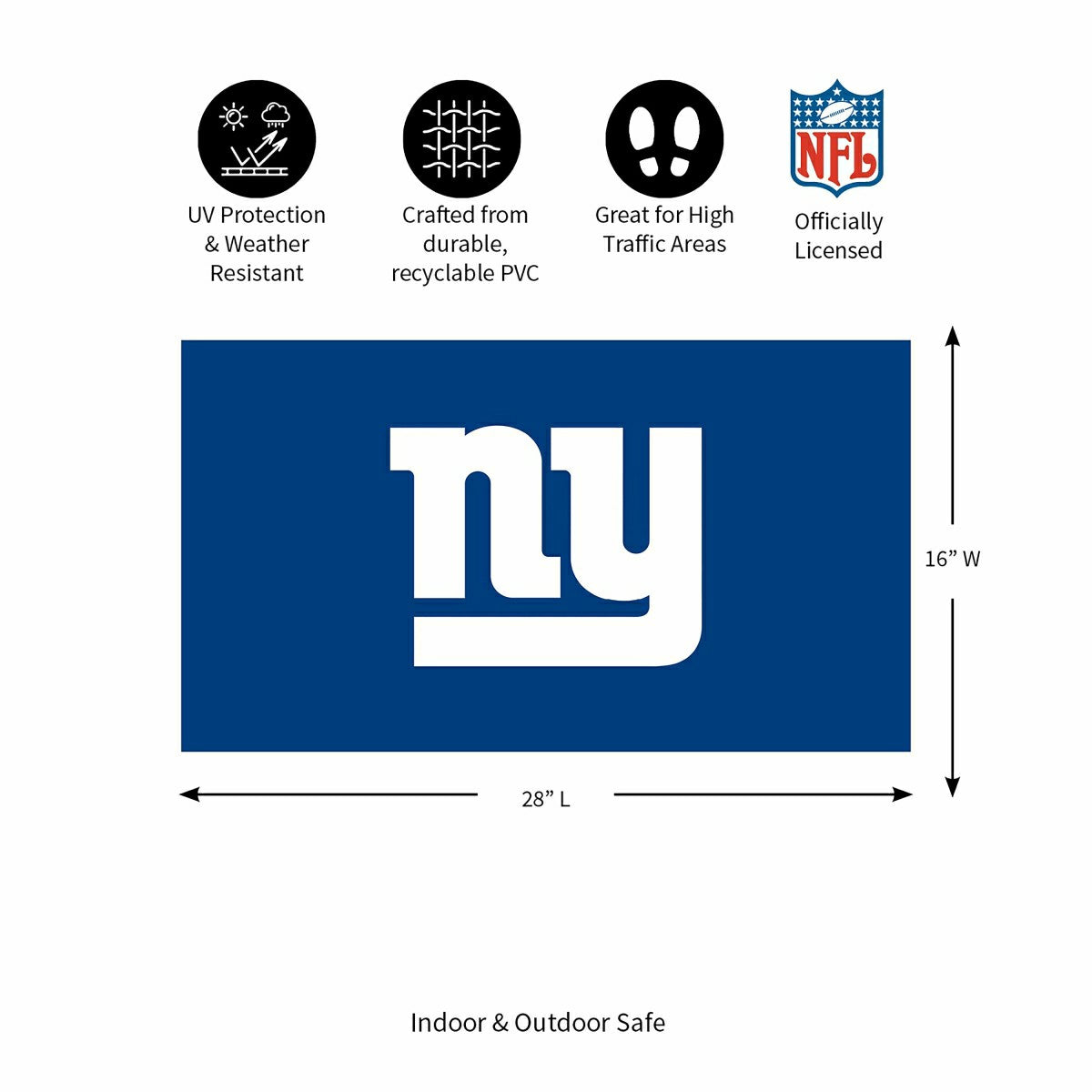 Full Color PVC Mat, 16" x 28", New York Giants - NFL