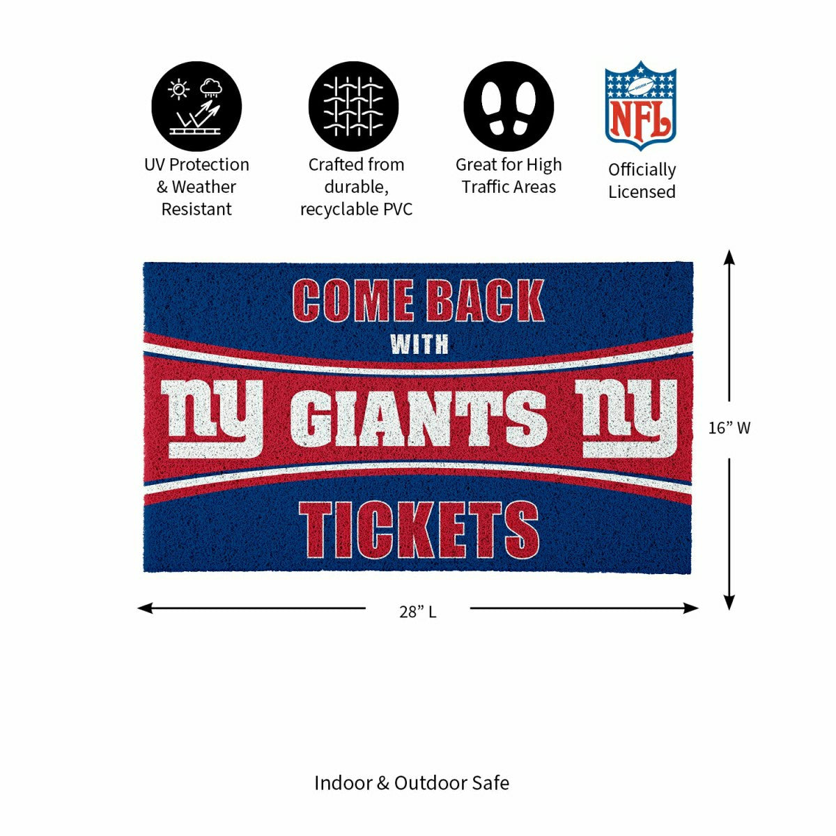28" x 16" PVC Trapper Mat, Come Back with Tickets, New York Giants - NFL