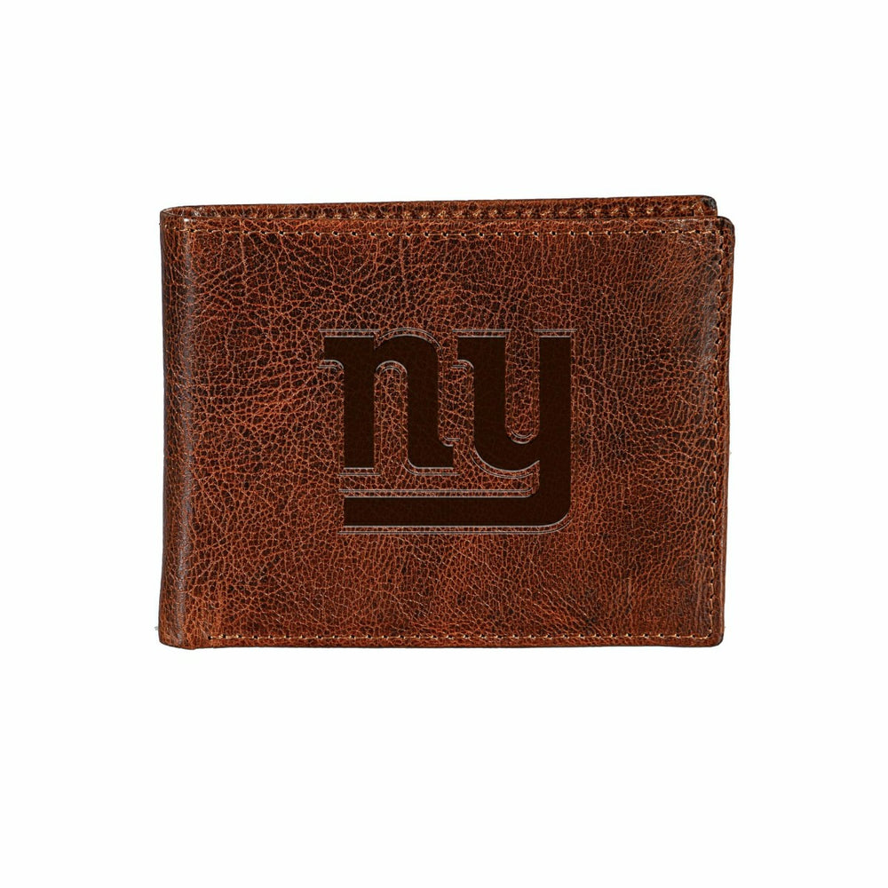 New York Giants, Embossed 100% Genuine Tumbled Leather Passcase Bi-Fol - NFL Home