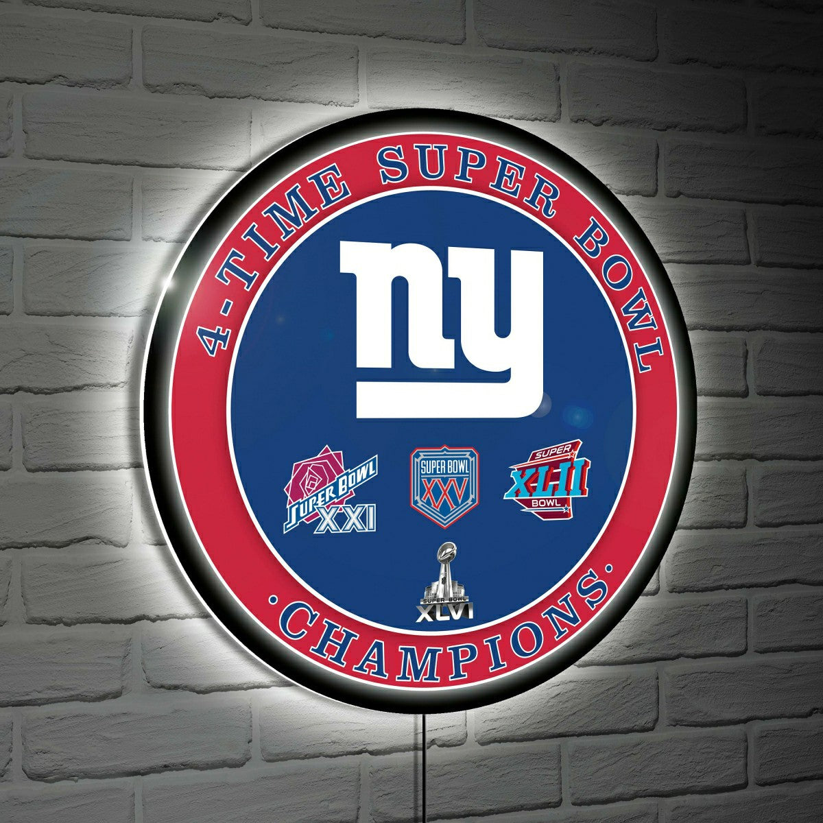 New York Giants 6X Superbowl Champions Football Round LED Wall Decor - NFL Home