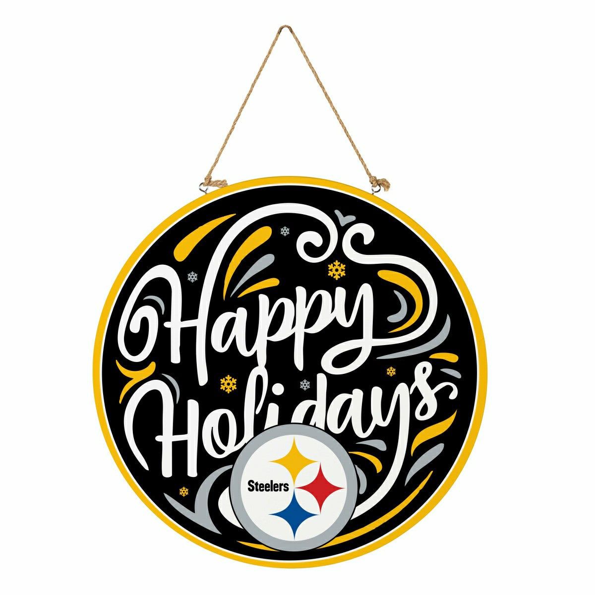 Pittsburgh Steelers Holiday Round Door Décor with Hanging Rope, 18x18 - NFL Home