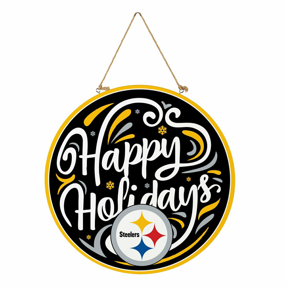 Pittsburgh Steelers Holiday Round Door Décor with Hanging Rope, 18x18 - NFL Home