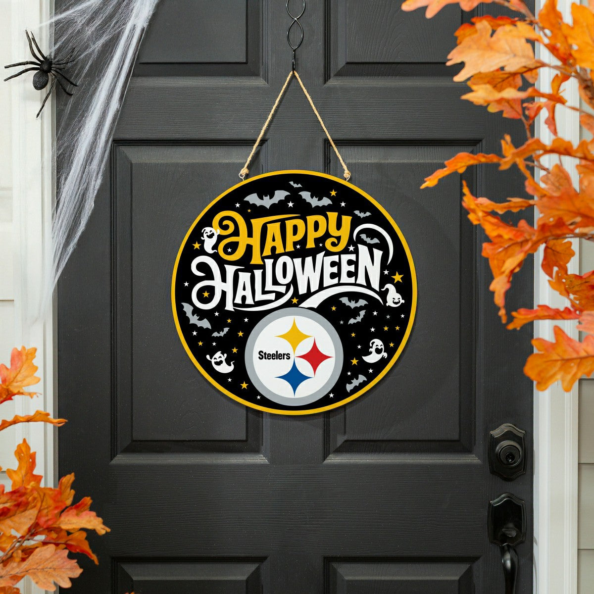 Pittsburgh Steelers Halloween Round Door Décor with Hanging Rope, 18x1 - NFL Home