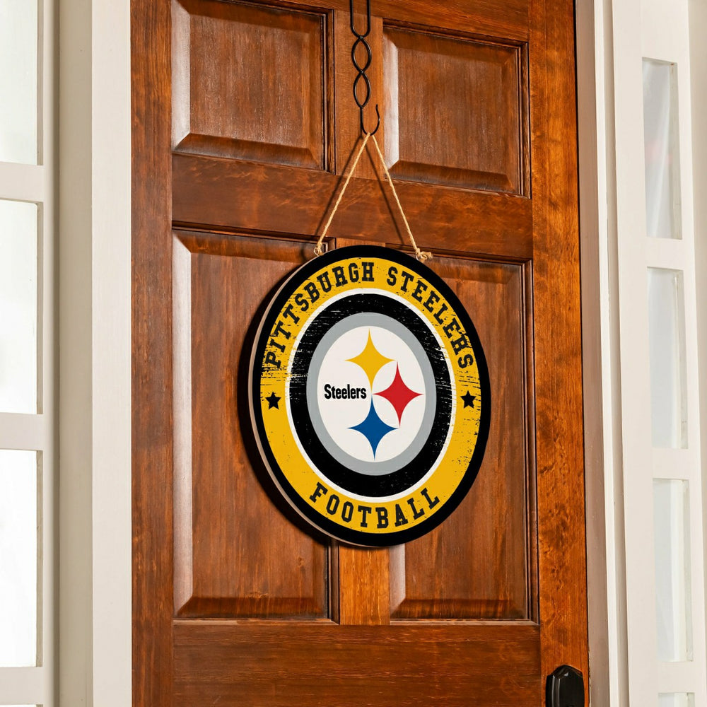 Pittsburgh Steelers Round Door Décor with Hanging Rope, 18x18 - NFL Home