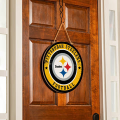 Pittsburgh Steelers Round Door Décor with Hanging Rope, 18x18 - NFL Home