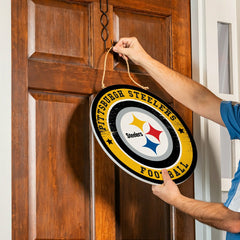 Pittsburgh Steelers Round Door Décor with Hanging Rope, 18x18 - NFL Home