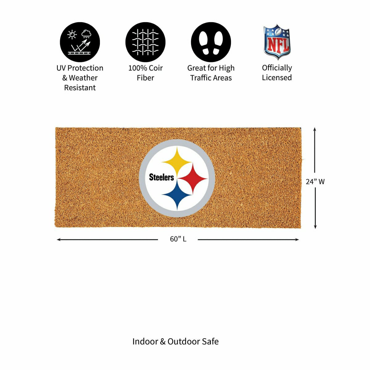 Pittsburgh Steelers Extra Large Full Color Coir Mat, 60"x24" - NFL