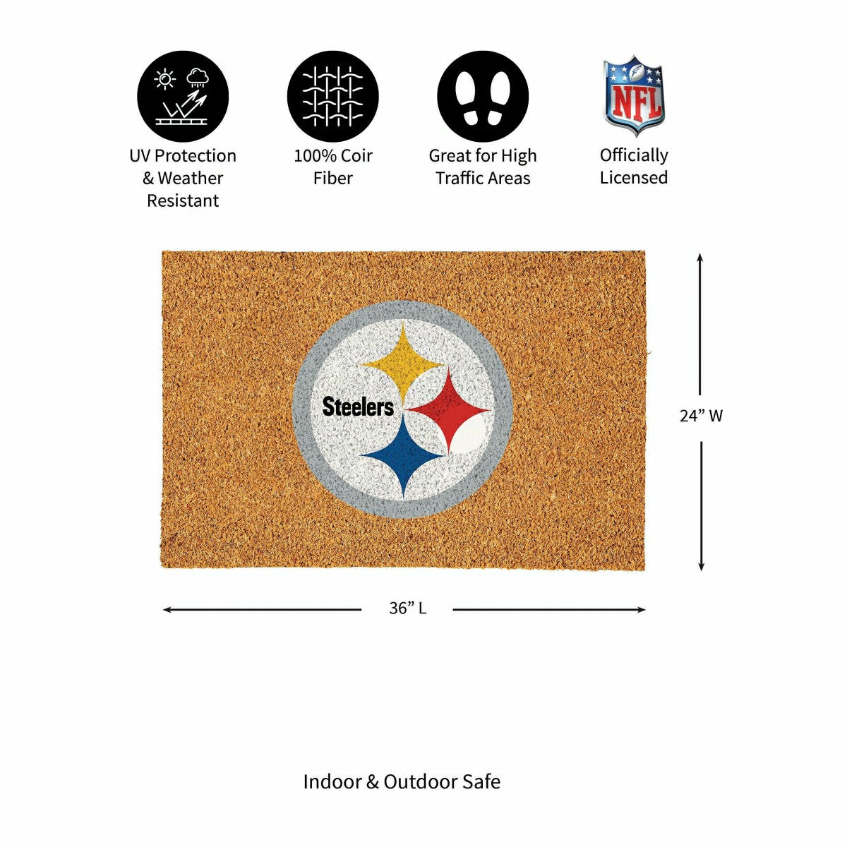 Pittsburgh Steelers Large Full Color Coir Mat, 36"x24" - NFL