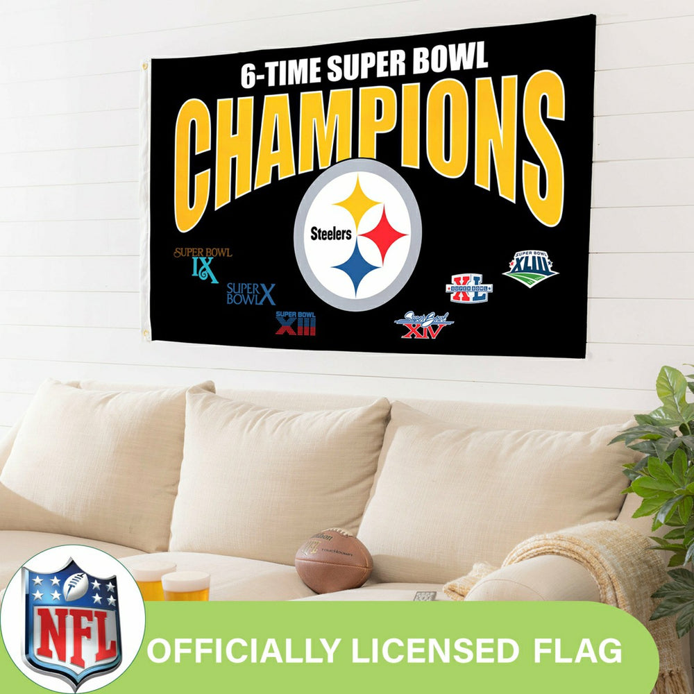 Pittsburgh Steelers 6X Superbowl Champions Football 3x5 Flag - NFL Home
