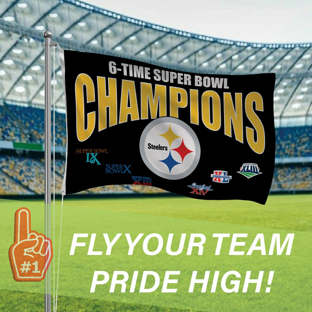 Pittsburgh Steelers 6X Superbowl Champions Football 3x5 Flag - NFL Home