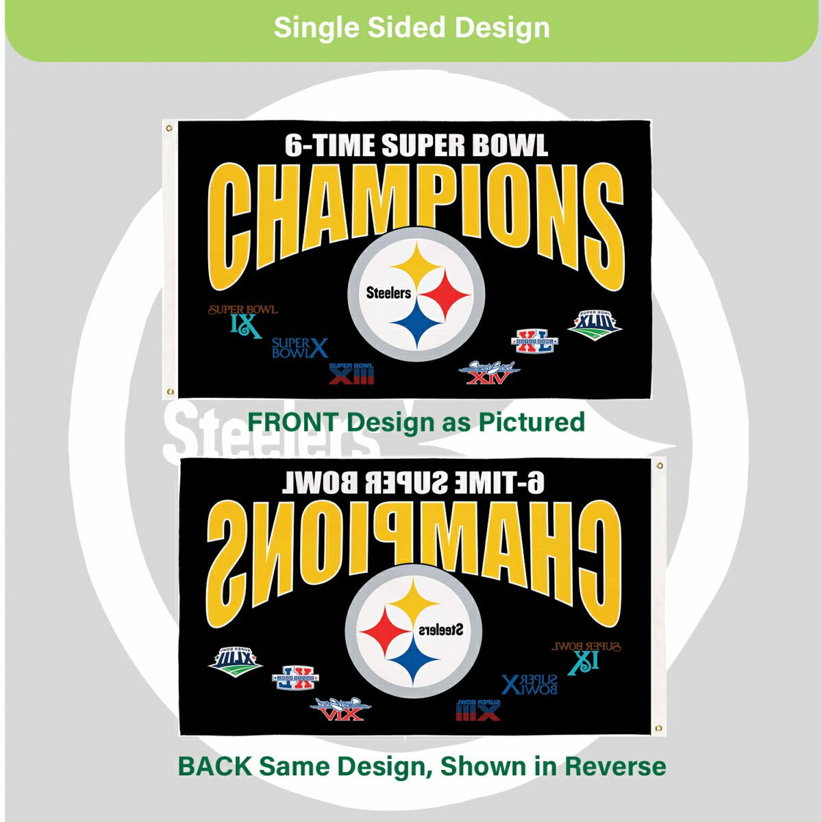 Pittsburgh Steelers 6X Superbowl Champions Football 3x5 Flag - NFL Home
