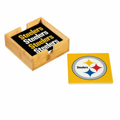 Pittsburgh Steelers Ceramic Coasters Set, 4pcs with Wood Caddy - NFL