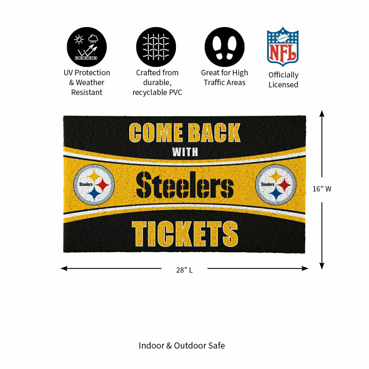 28" x 16" PVC Trapper Mat, Come Back with Tickets, Pittsburgh Steelers - NFL