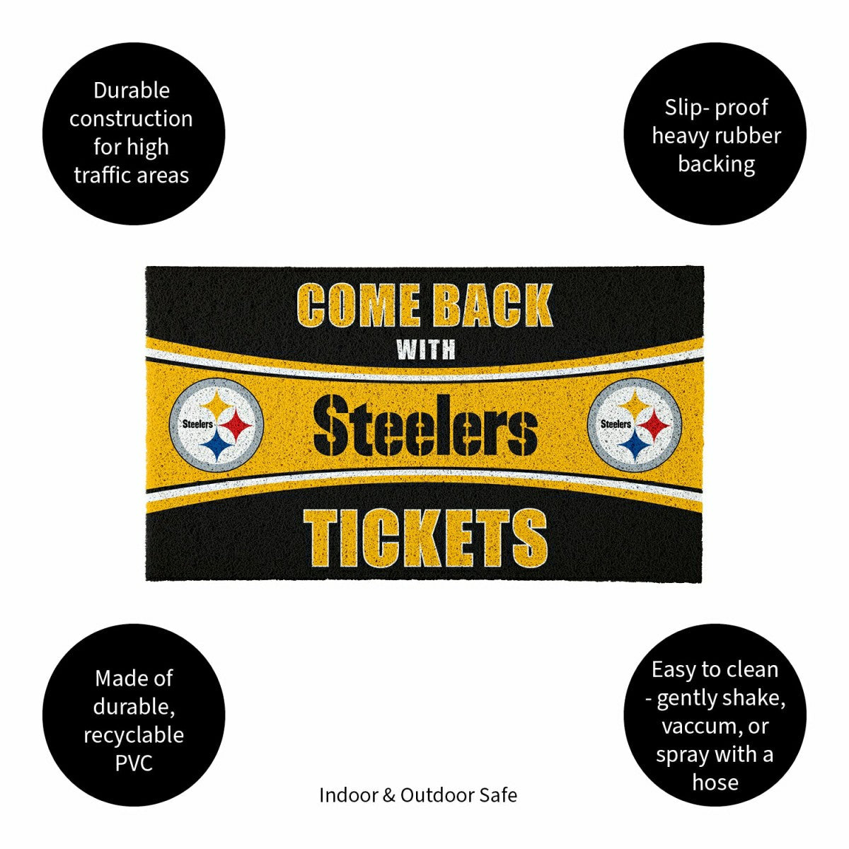 28" x 16" PVC Trapper Mat, Come Back with Tickets, Pittsburgh Steelers - NFL