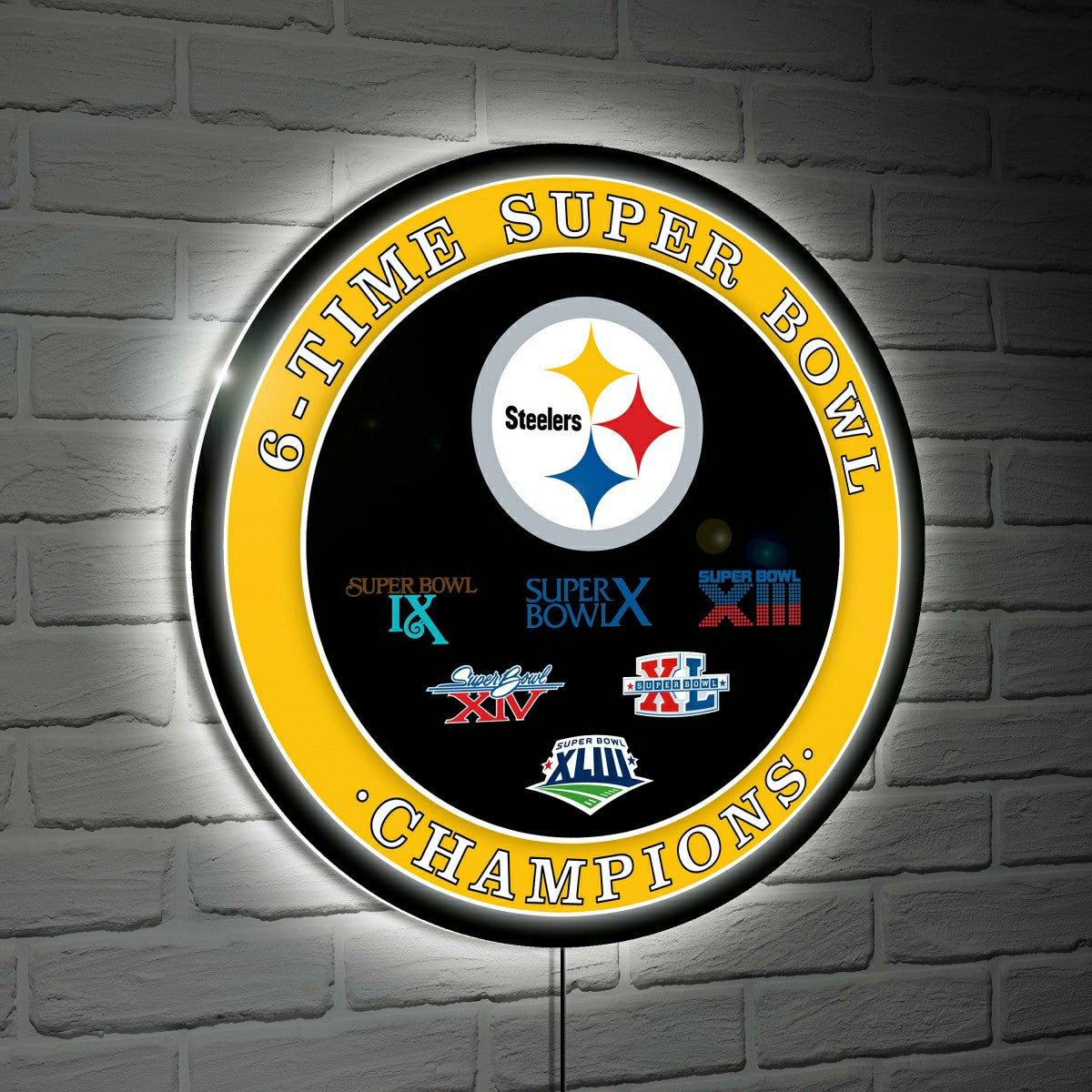 Pittsburgh Steelers 6X Superbowl Champions Football Round LED Wall Dec - NFL Home