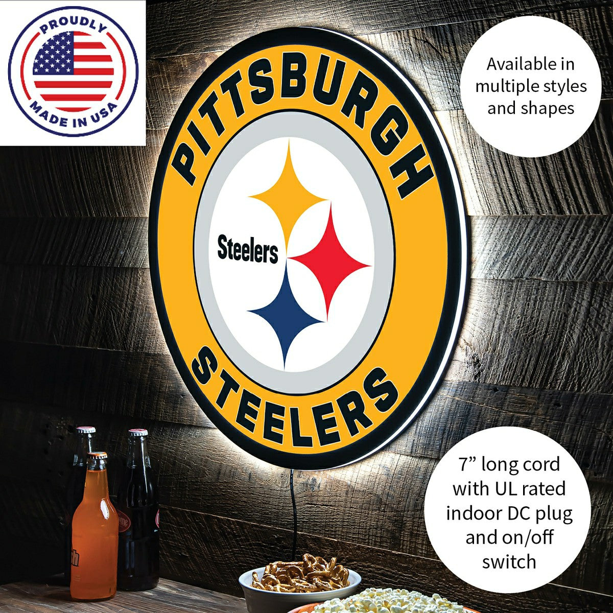 LED Wall Decor, Round, Pittsburgh Steelers - NFL Home