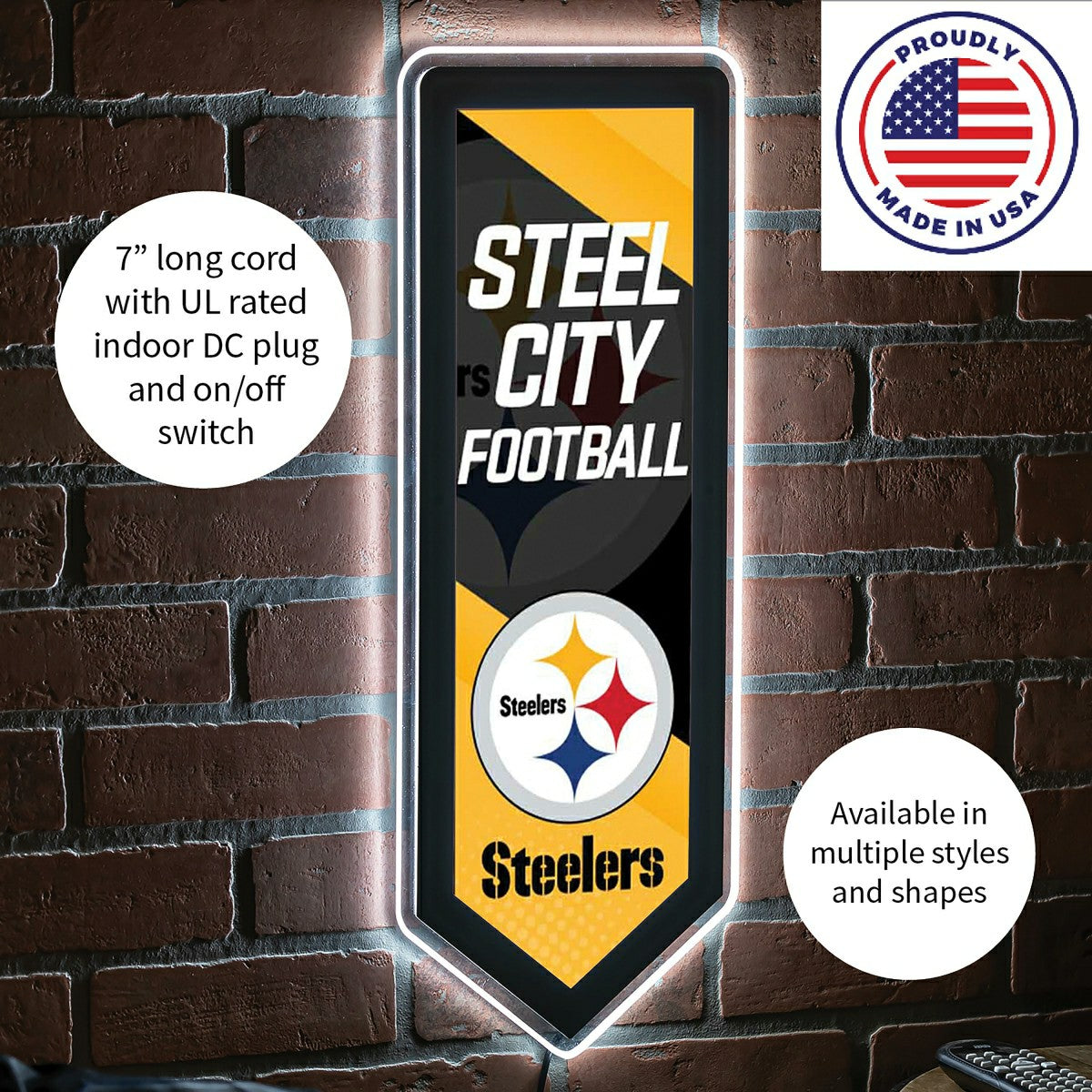 LED Wall Decor, Pennant, Pittsburgh Steelers - NFL Home
