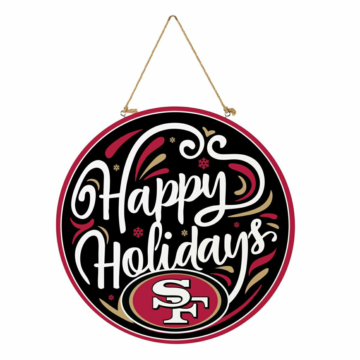 San Francisco 49ers Holiday Round Door Décor with Hanging Rope, 18x18 - NFL Home