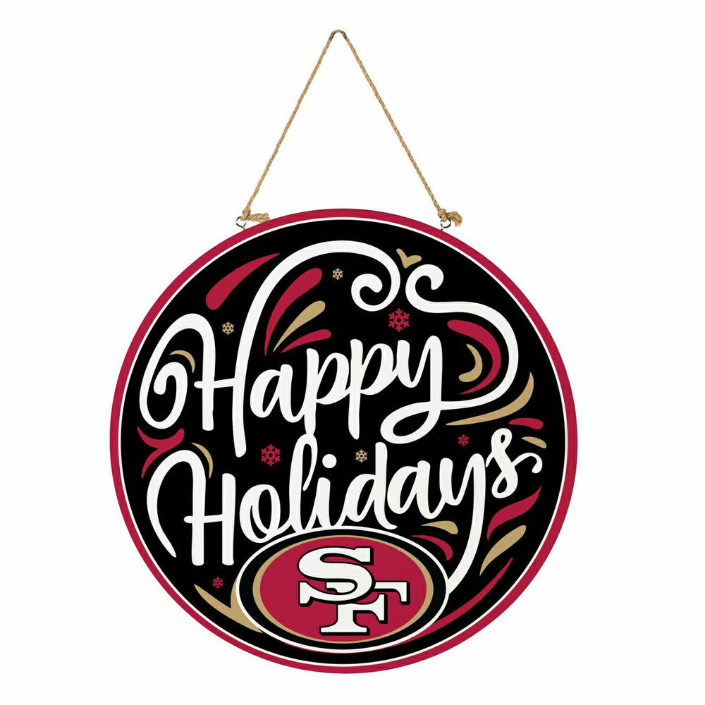 San Francisco 49ers Holiday Round Door Décor with Hanging Rope, 18x18 - NFL Home