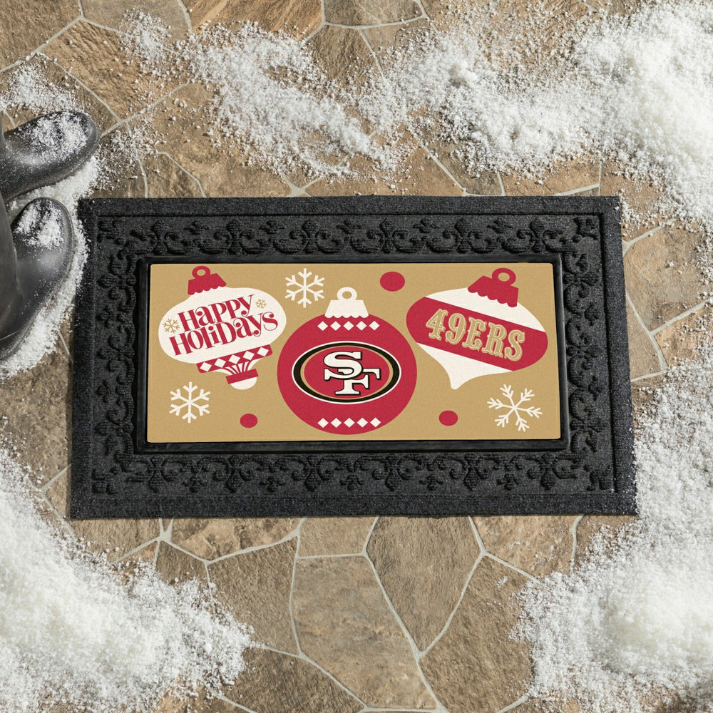 San Francisco 49ers Holiday Flocked Coir Sassafras Switch Mat, 22"x10" - NFL