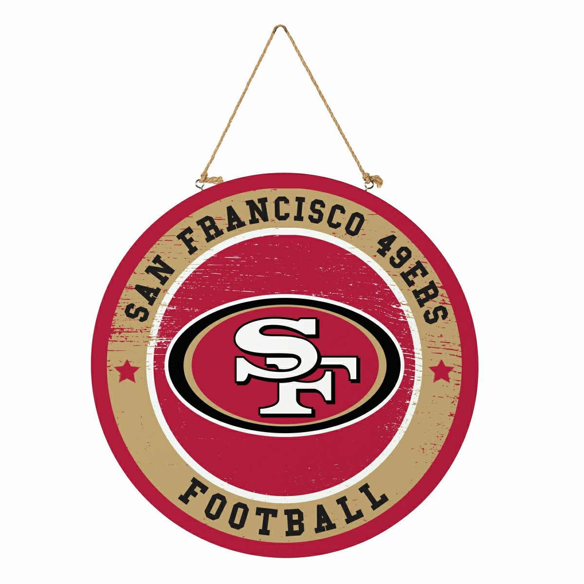 San Francisco 49ers Round Door Décor with Hanging Rope, 18x18 - NFL Home