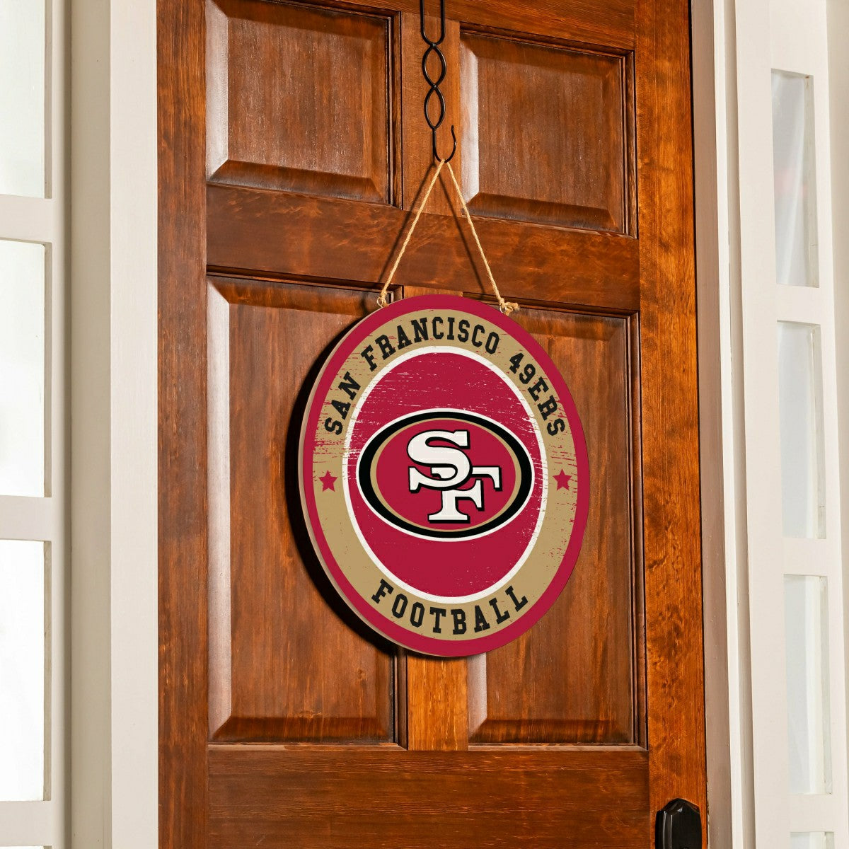 San Francisco 49ers Round Door Décor with Hanging Rope, 18x18 - NFL Home