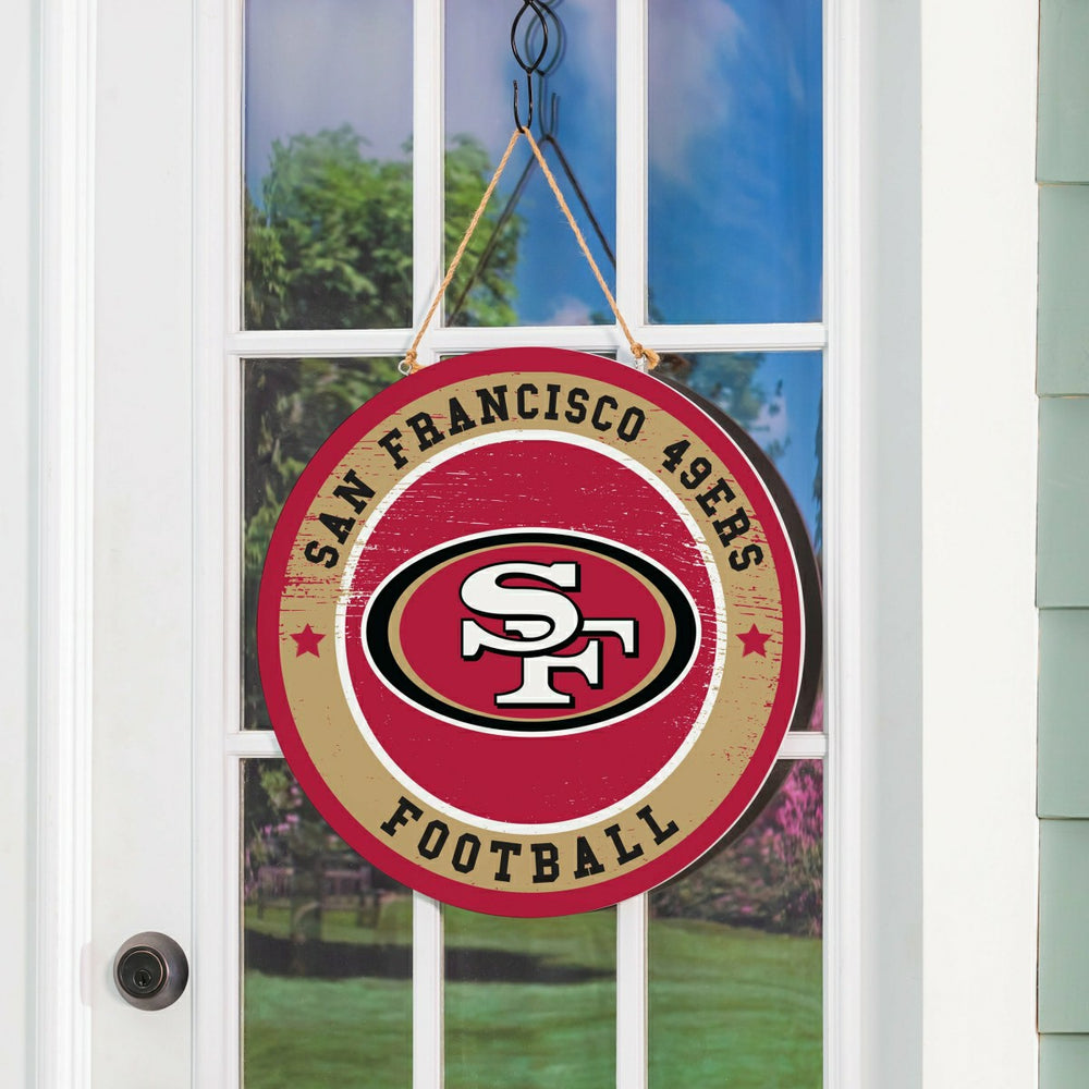 San Francisco 49ers Round Door Décor with Hanging Rope, 18x18 - NFL Home