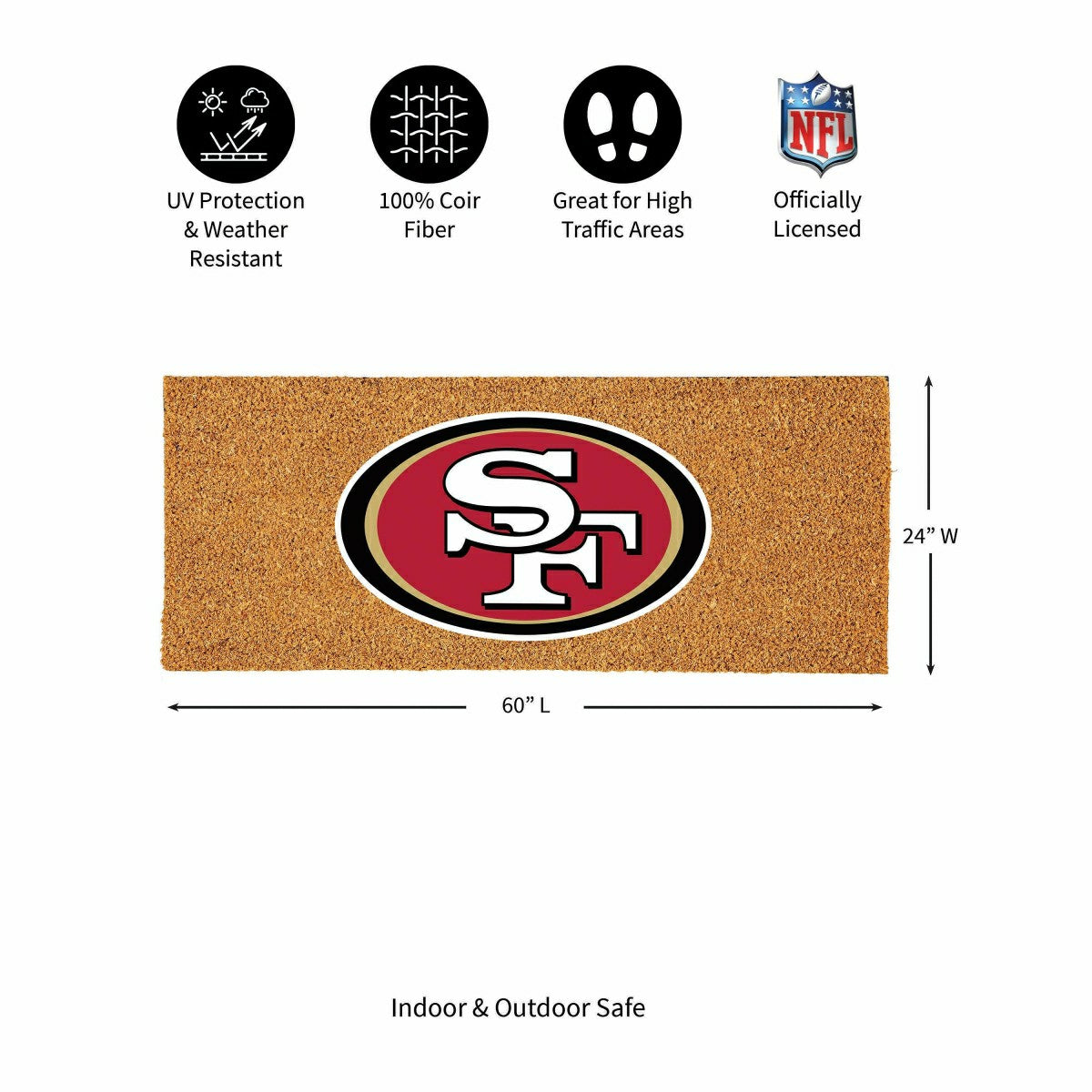 San Francisco 49ers Extra Large Full Color Coir Mat, 60"x24" - NFL