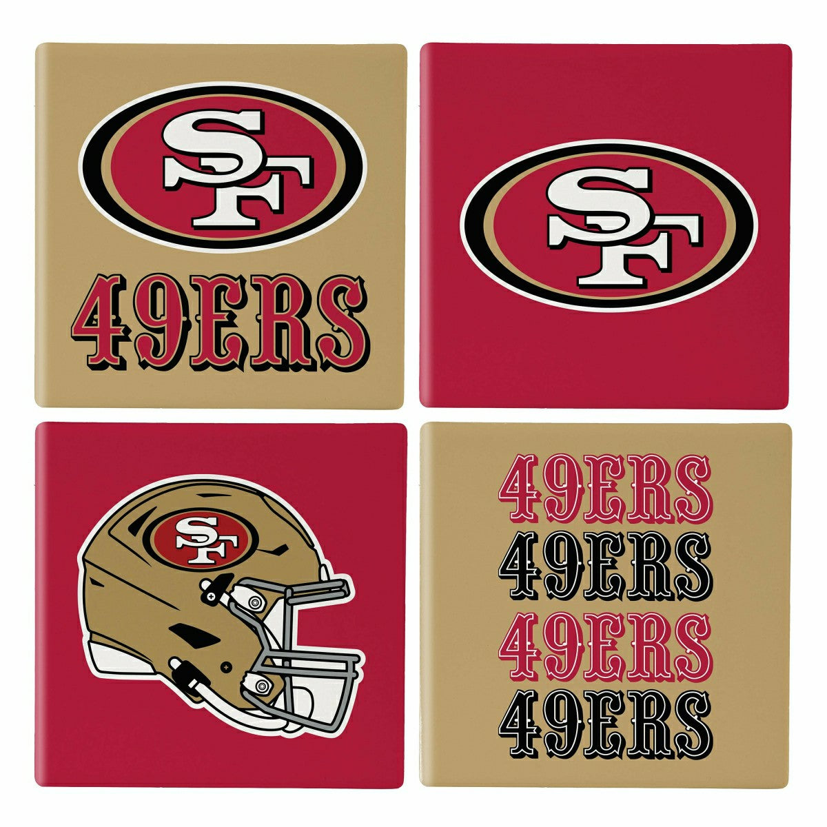 San Francisco 49ers Ceramic Coasters Set, 4pcs with Wood Caddy - NFL