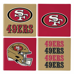 San Francisco 49ers Ceramic Coasters Set, 4pcs with Wood Caddy - NFL
