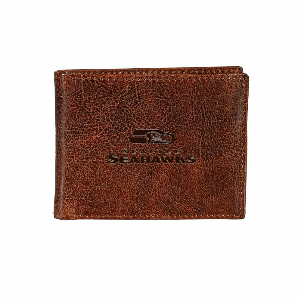 Seattle Seahawks, Embossed 100% Genuine Tumbled Leather Passcase Bi-Fo - NFL Home