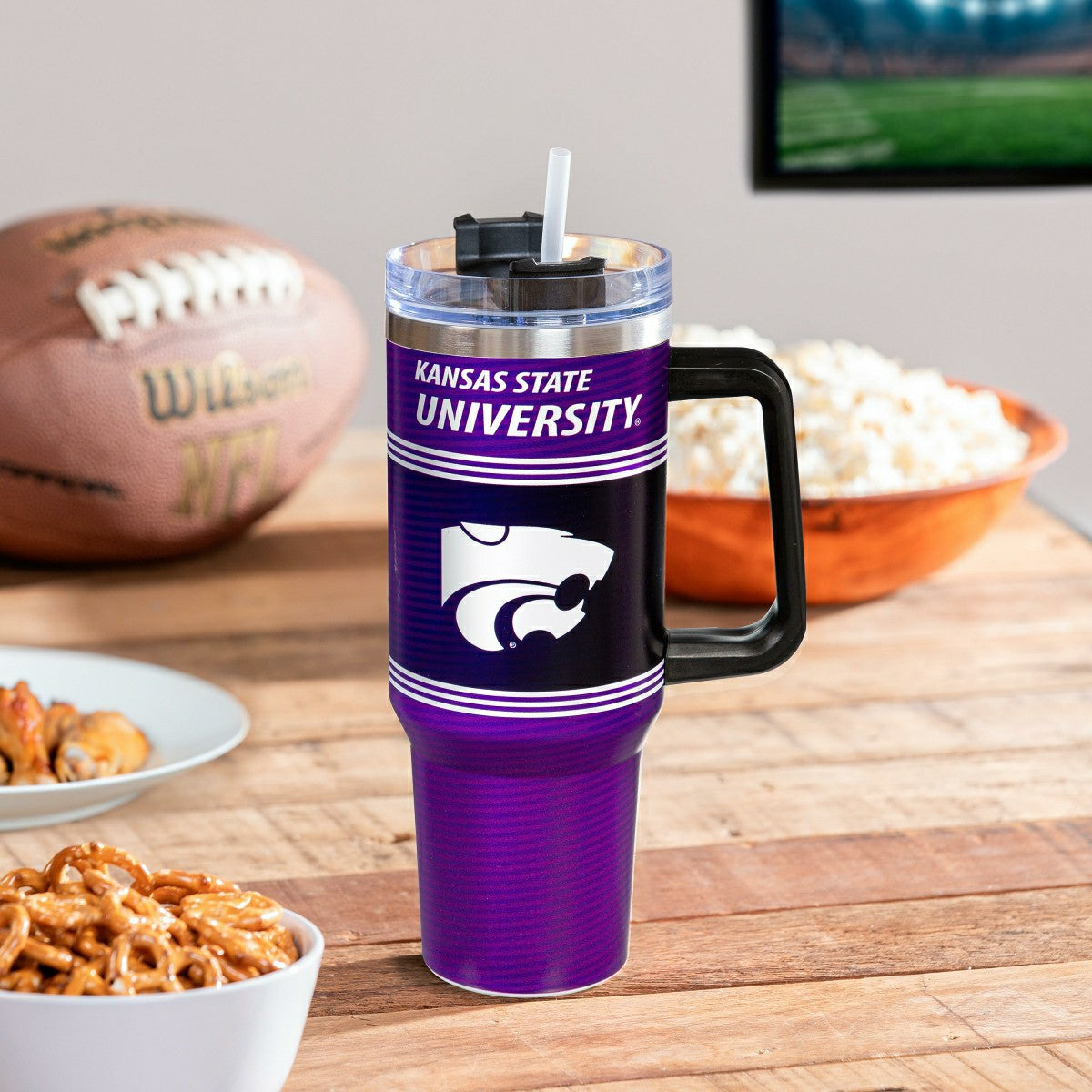40oz Stainless Steel Canyon Cup w/ Straw, Kansas State University - Home Collegiate